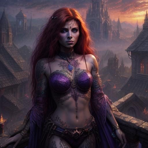 Voodoo Priestess with Red Hair in Digital Painting