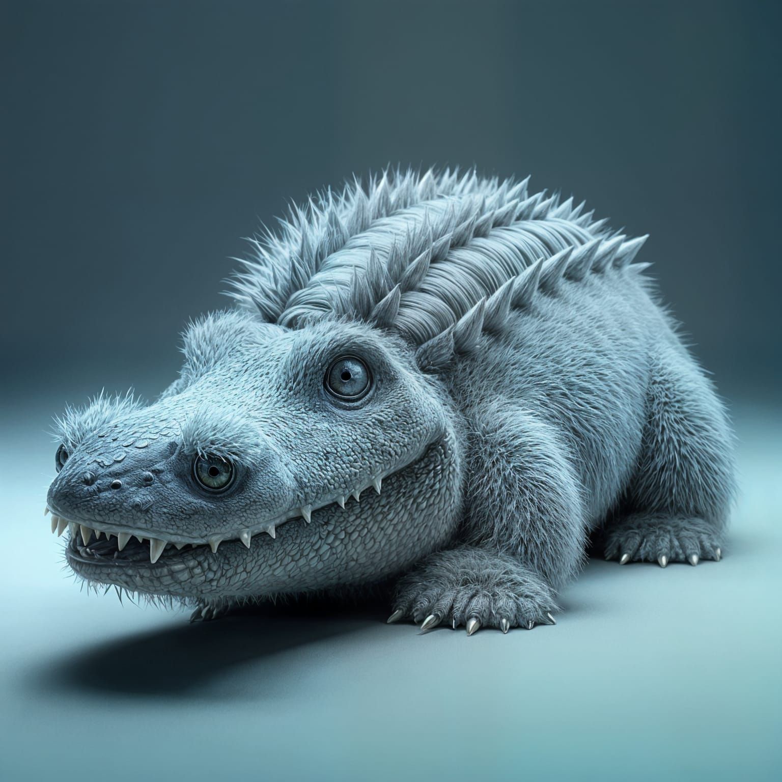 Fluffy 3D Crocodile Render with Hyperrealistic Fur