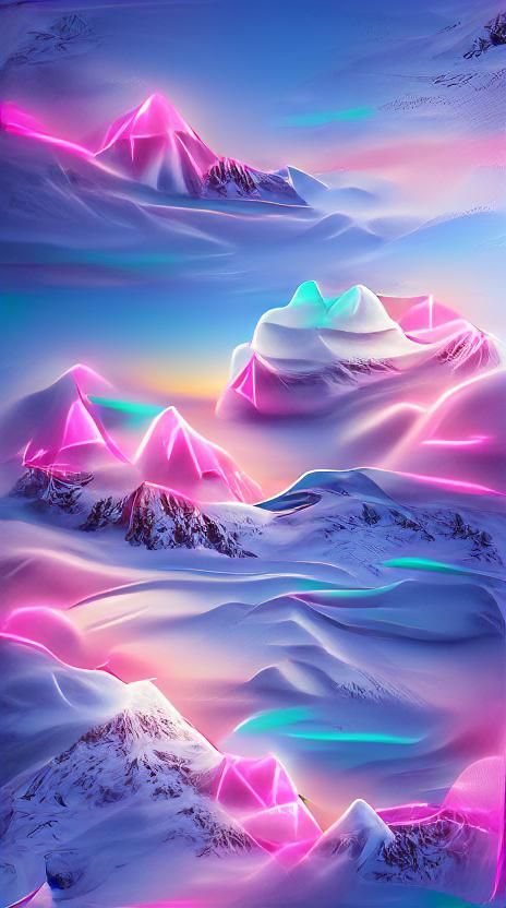 Neon Pastel Snow Mountains in Vaporwave Style