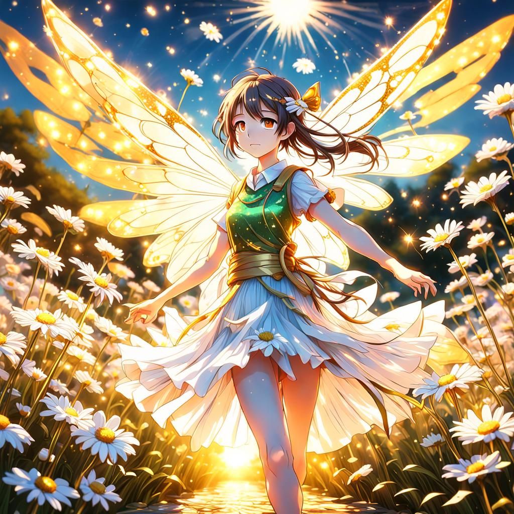 Fairy Dancing in Daisies: Realistic Anime Style