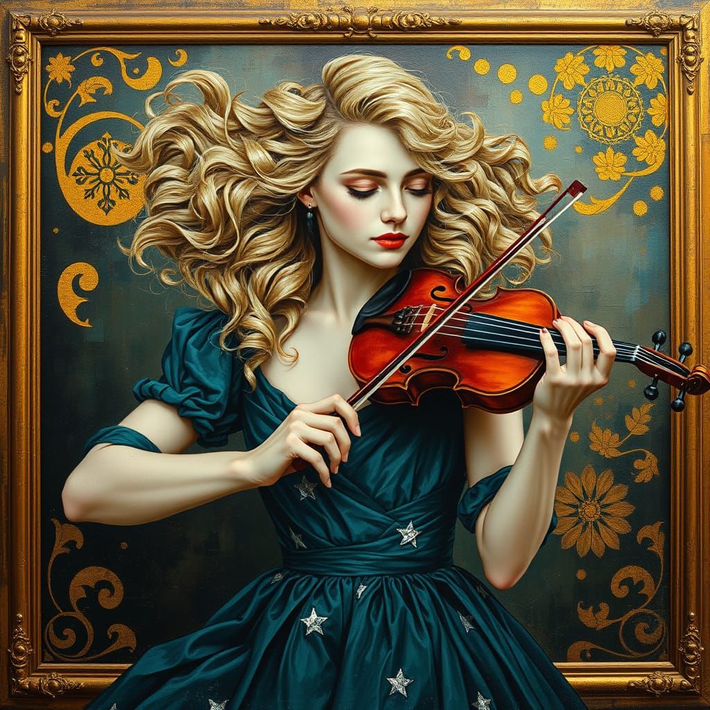 Golden Goddess Fiddler in Dreamlike Setting