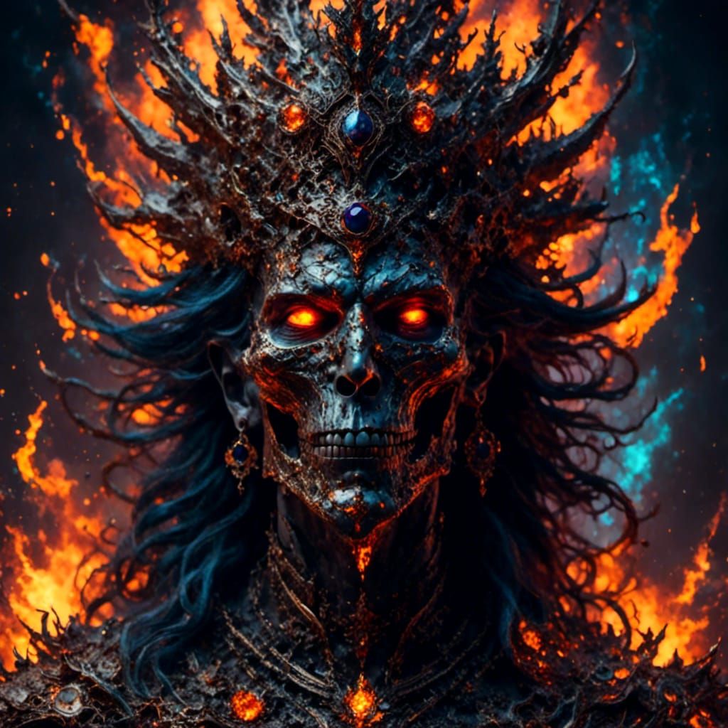 Apocalyptic King with Crown of Fire, Hyperrealistic Art