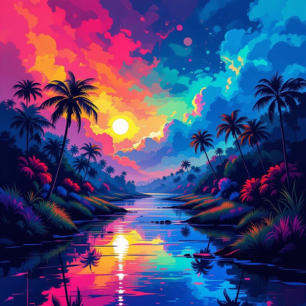 Kaleidoscopic Scene in a Neon Color Palette