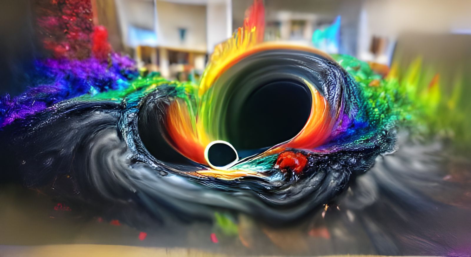 Black Hole Consuming a Rainbow, 3D Render