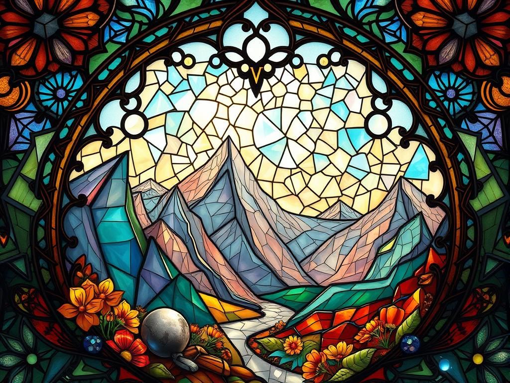 Stained Glass Landscape in Alphonse Mucha Style