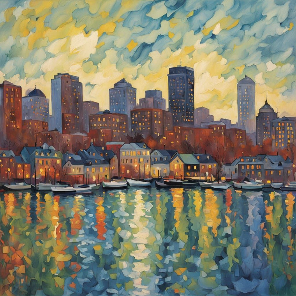 Vibrant Boston Cityscape in Expressionist Style