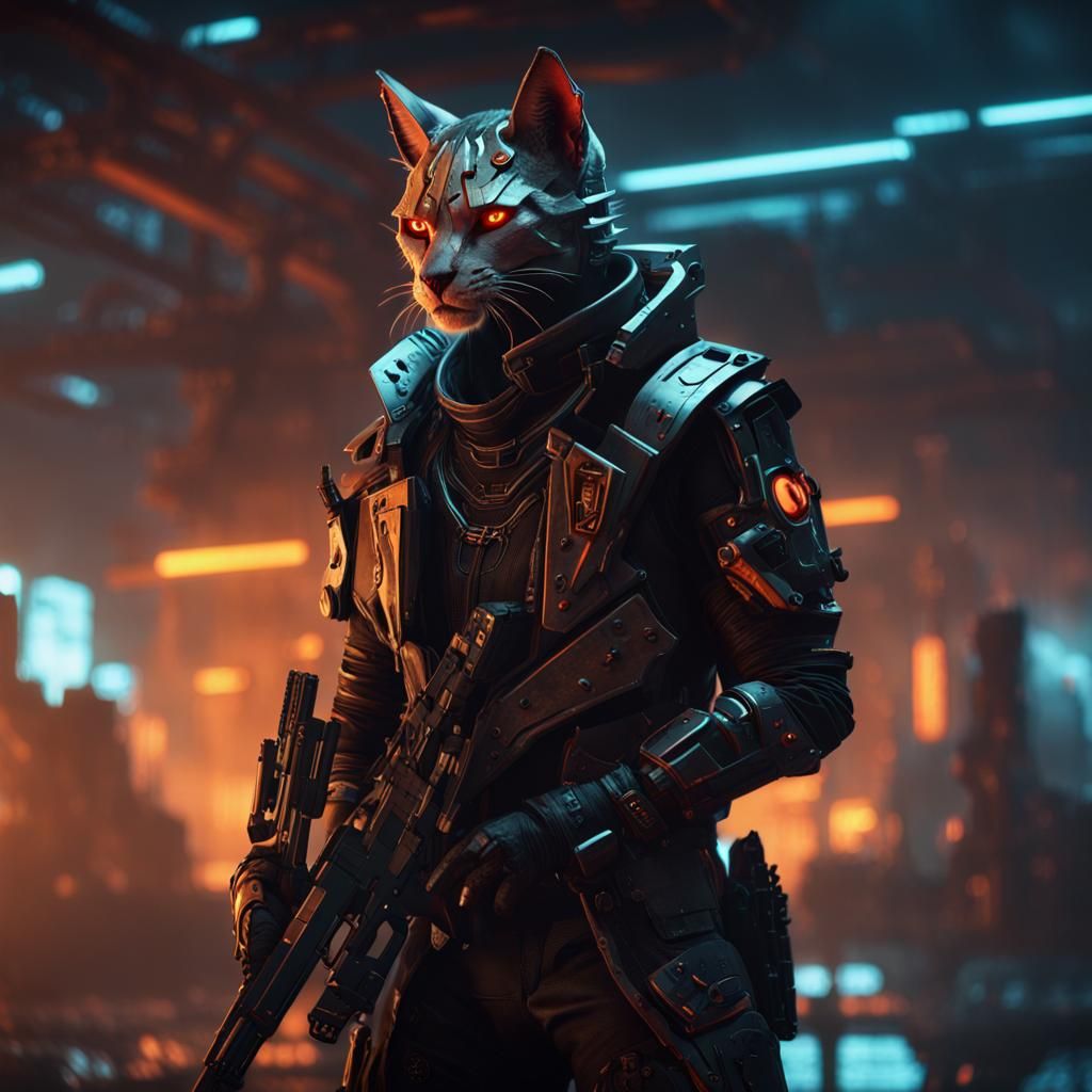 Cyberpunk Khajiit Portrait in Post-Apocalyptic Landscape