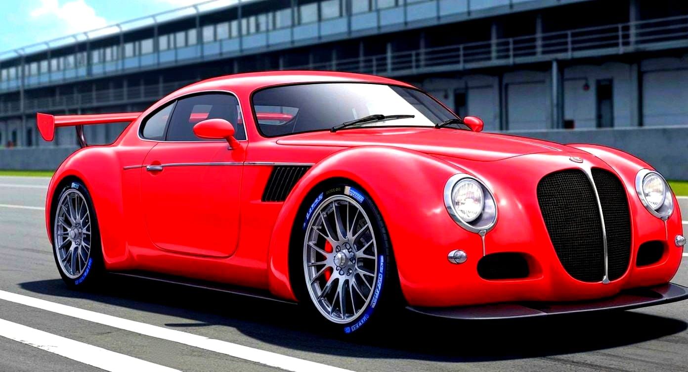 Pinup Model Poses With Retro-Modern Delahaye Sports Car in C...