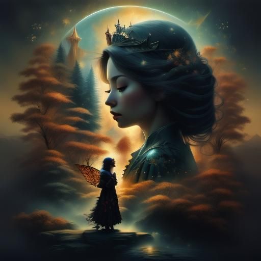 Sorrowful Woman's Memories as Colorful Splash Art