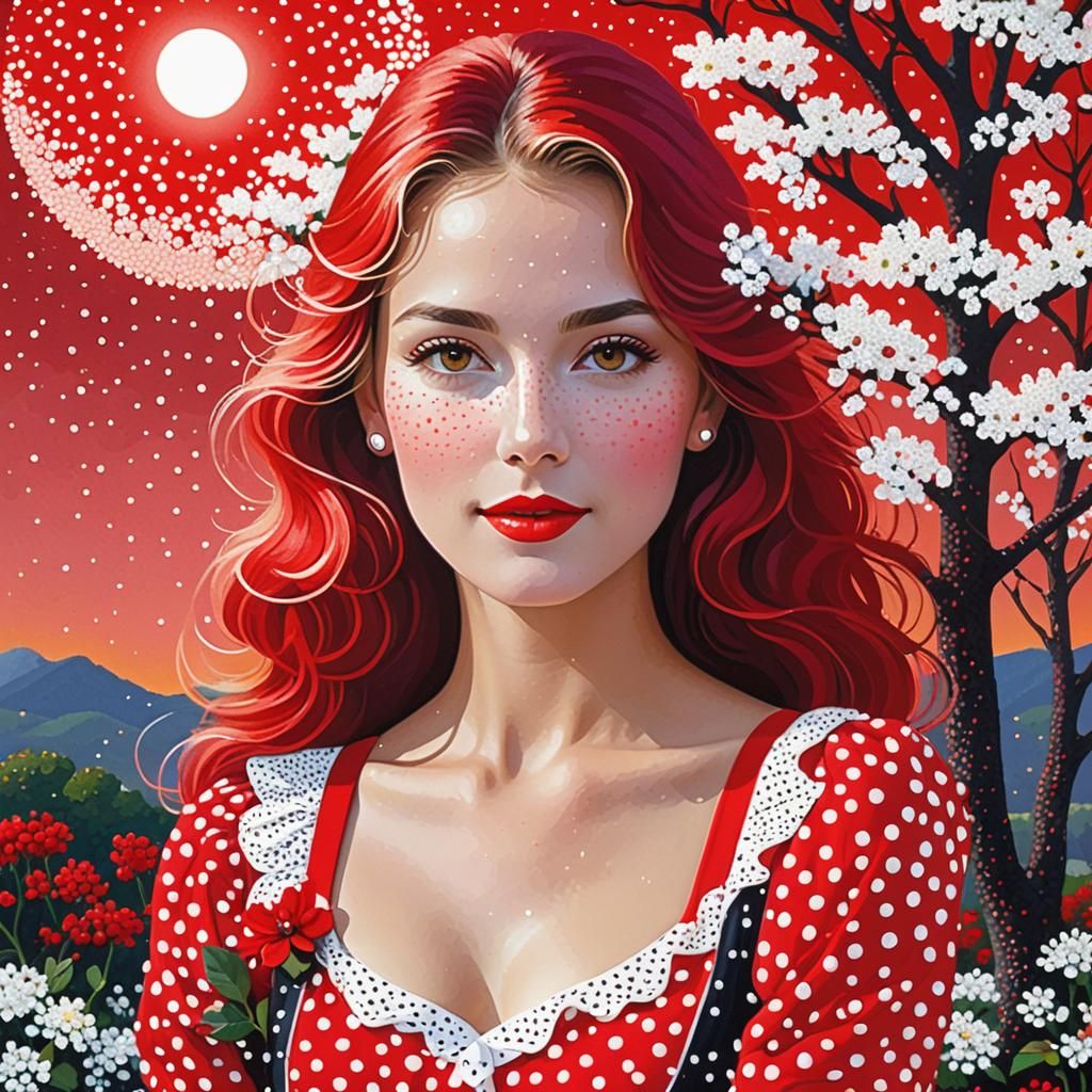 Pointillist Portrait of a Woman in Red