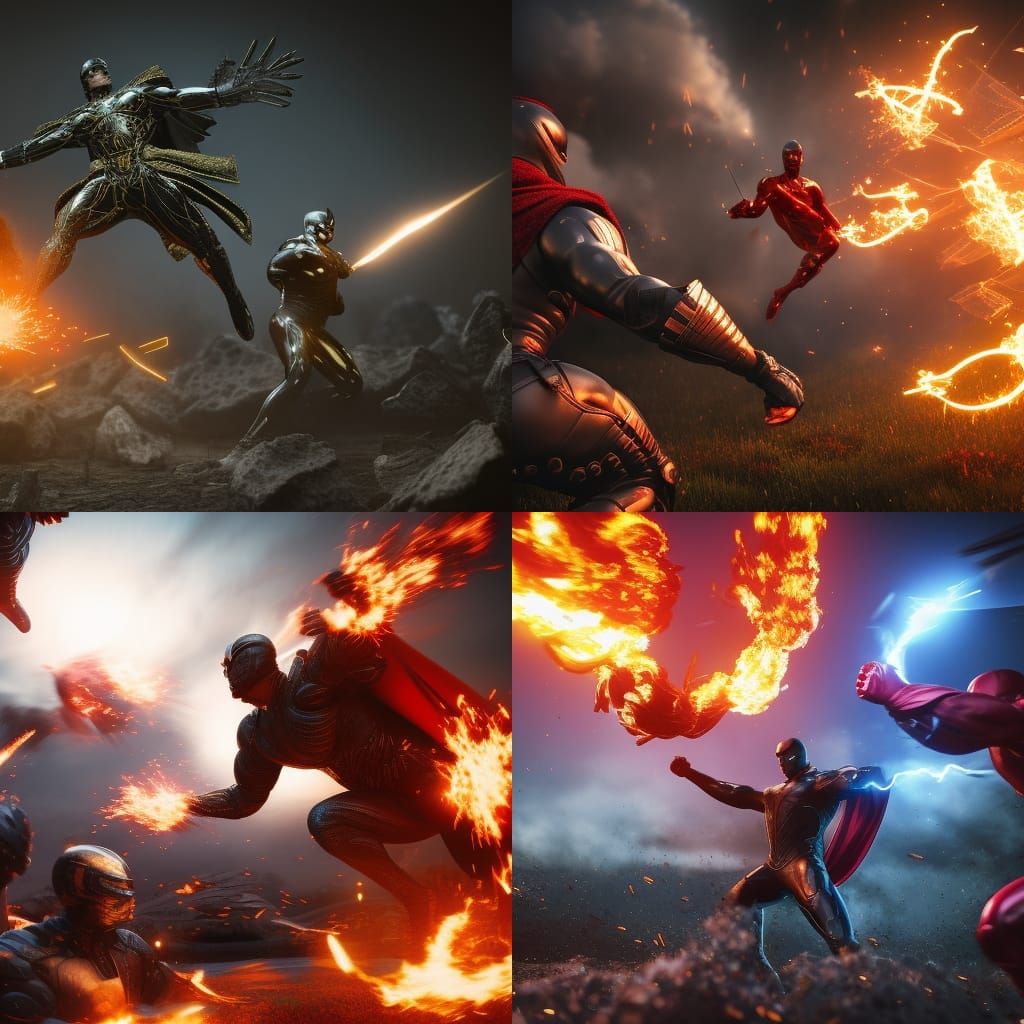 Epic Superhero Battle in Hyperrealistic Detail