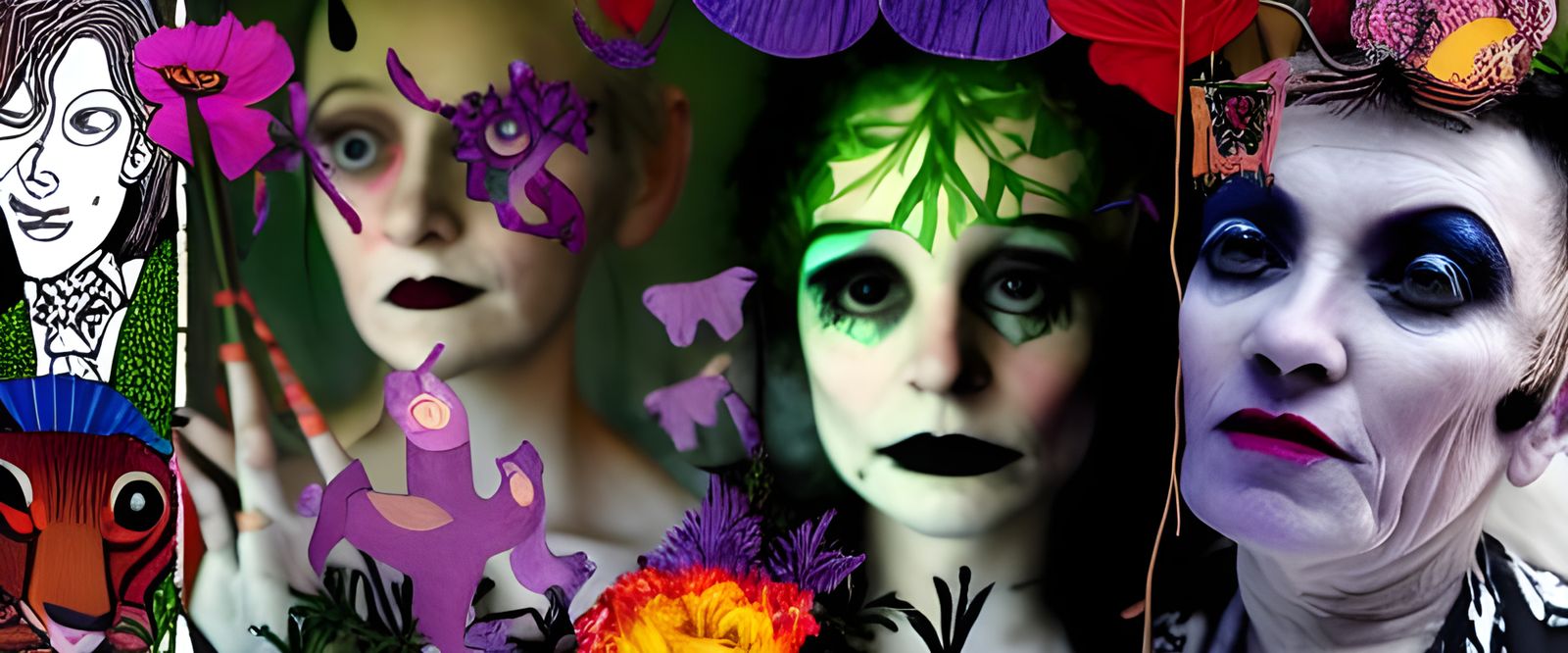 Forest Witches in Kaleidoscopic Jungle Garden