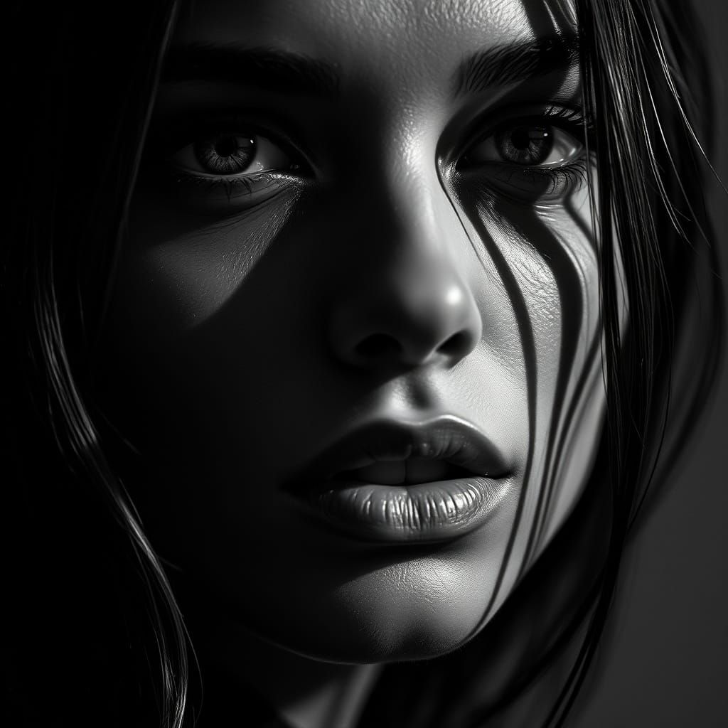 Timeless Elegance in Monochrome: A Supermodel's Face