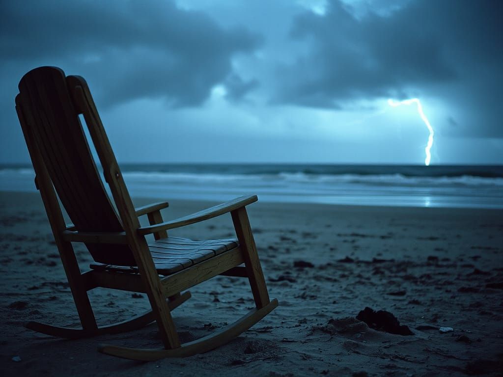 Desolate Beach: Rickety Rocking Chair in Lomography Style