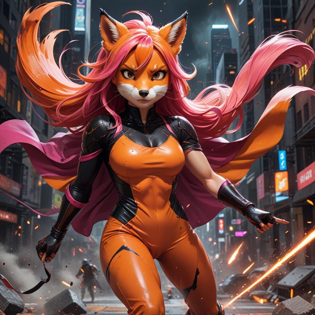 Comic Book Style Fox Girl Engages in Epic Martial Arts Battl...