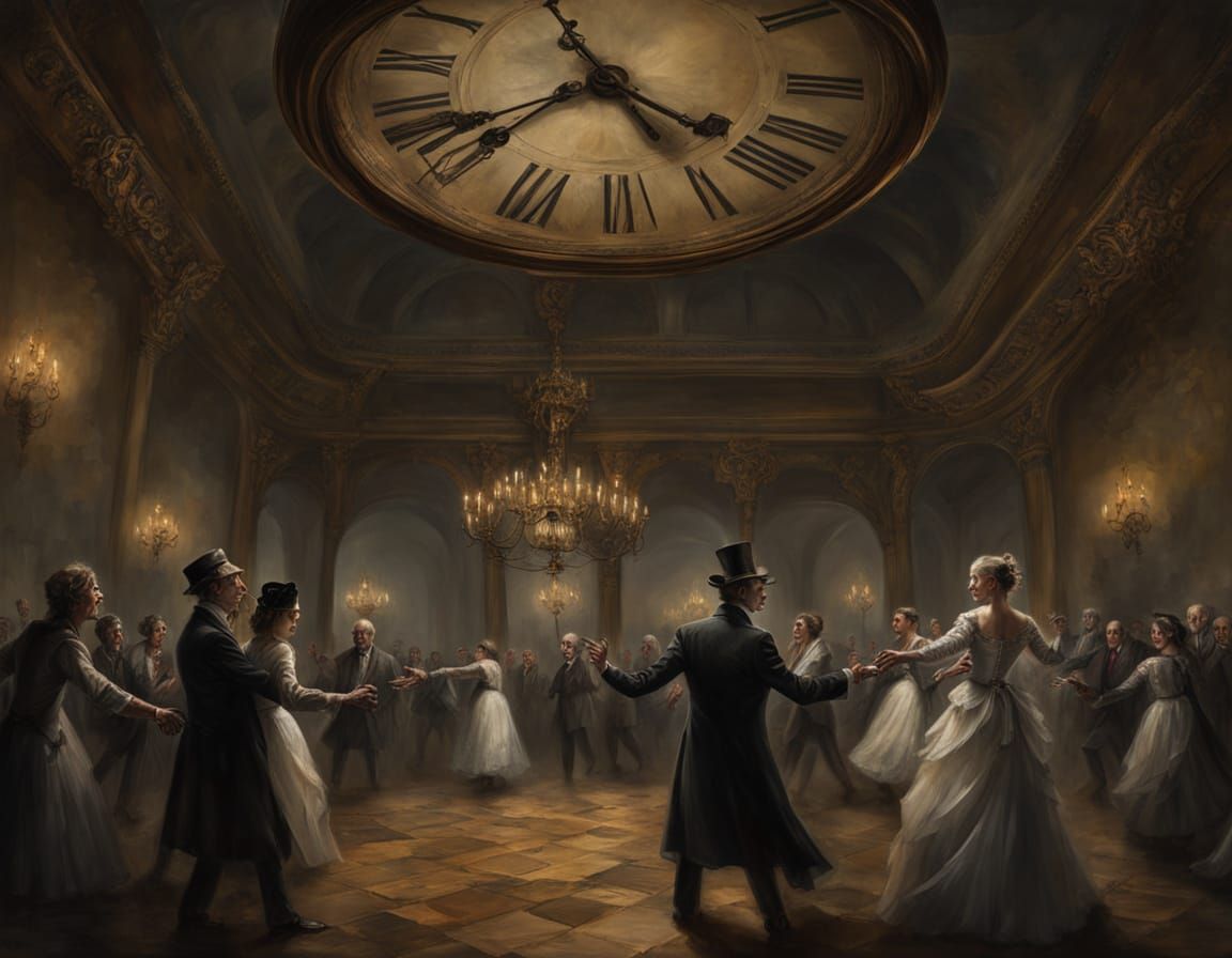 Gory Zombies Waltz in Eerie Ballroom Oil Painting