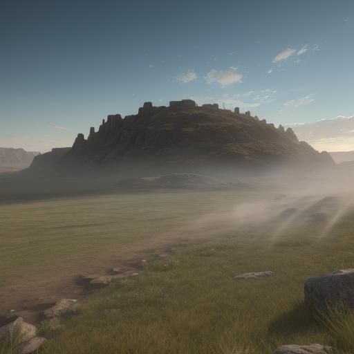 Grass Patches in Cracked Valley, 3D Render