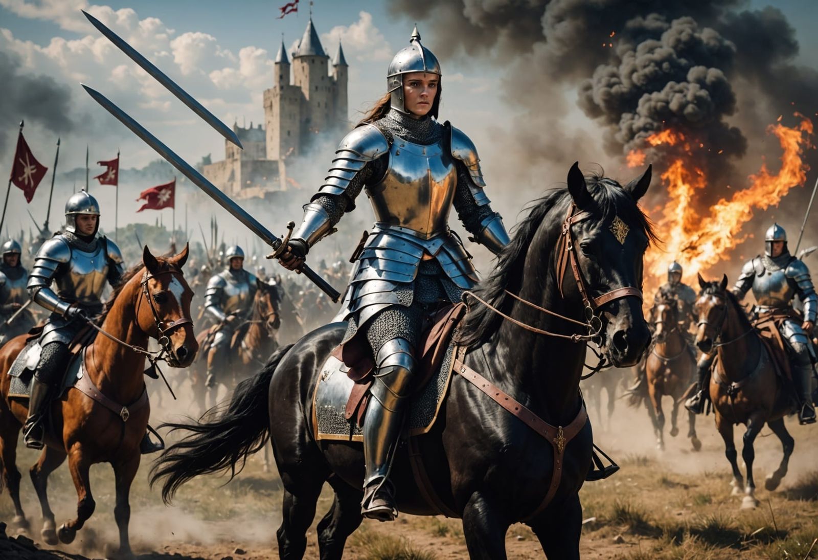 Medieval Battle with Female Knight Commander