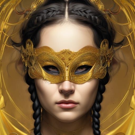 Woman with Golden Mask, Hyperdetailed Portrait