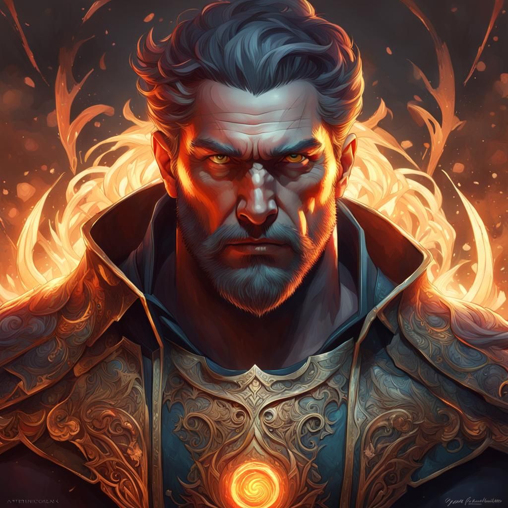 Fiery-Eyed Man: Hyperdetailed Digital Art Portrait
