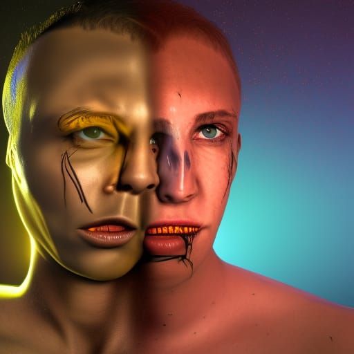 Distressed Woman in Retrowave Hyperrealism