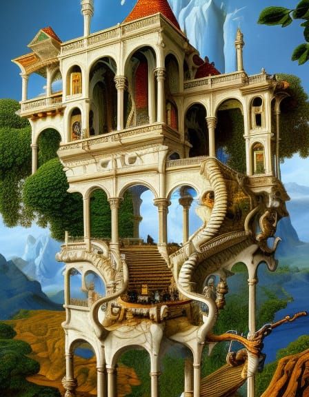 Intricate Castle Inspired by Escher, Dali and Knab