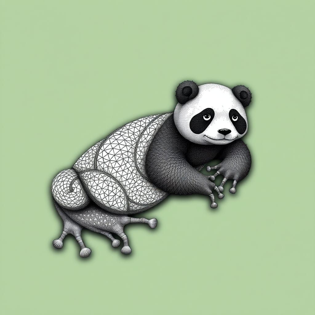 Frog Panda Hybrid in Abstract Fractal Style