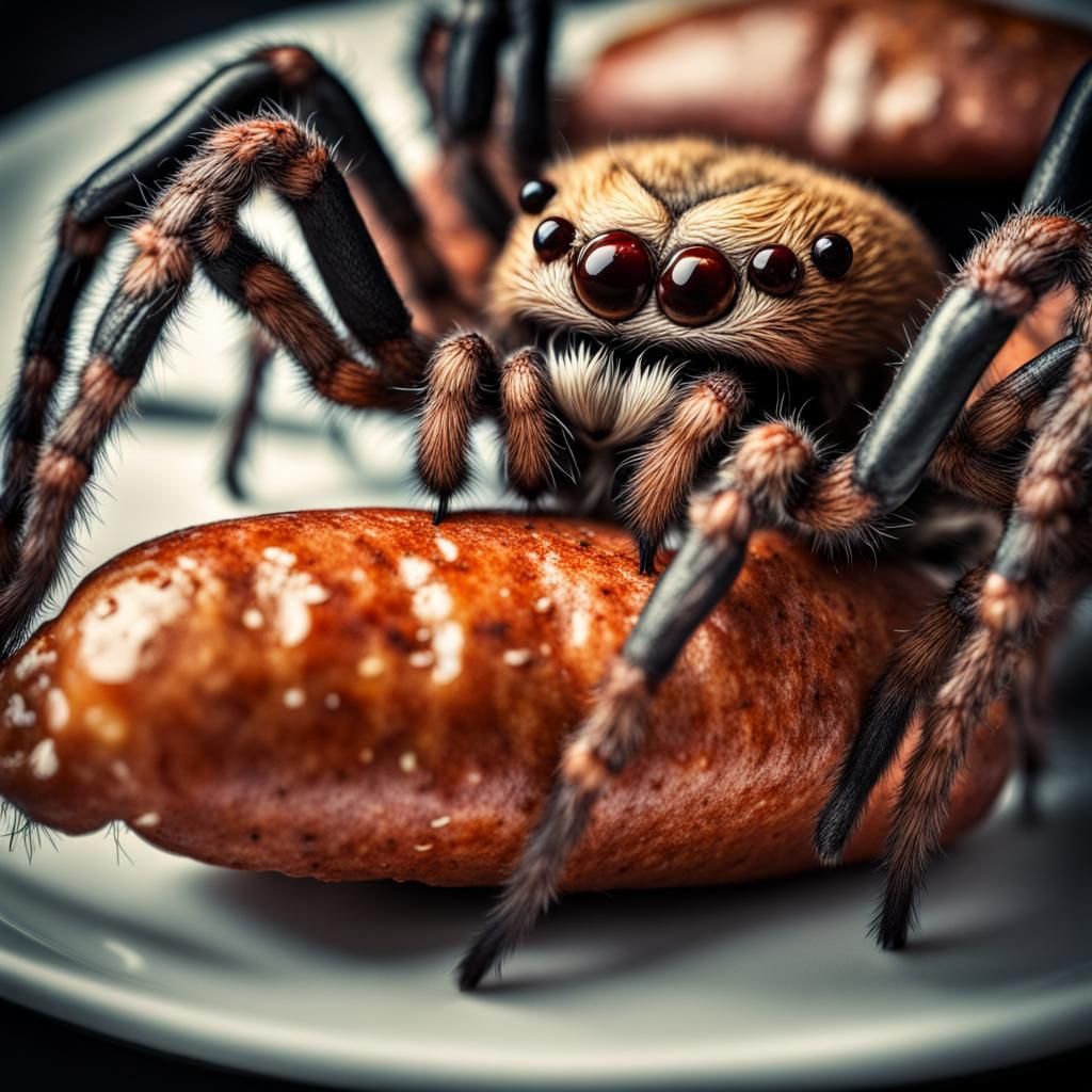 Hyperrealistic Spider Kisses Sausage in High Definition