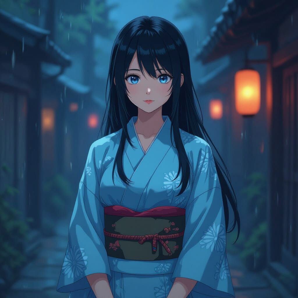 Anime Girl in Kimono with Atmospheric Lighting