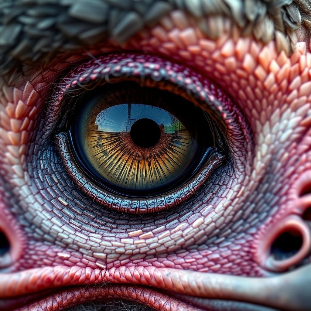 Detailed Macro of Vulture Eye in Dark Fantasy Style