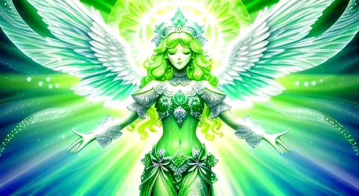 Green Angel with Shamrock Background in Fractal Style