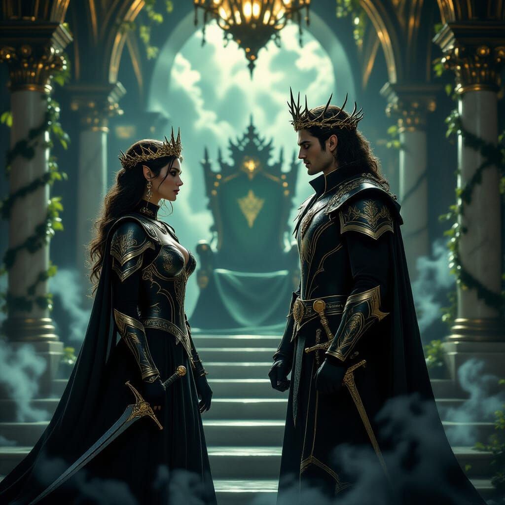 Dark Fae Court Scene: Mortal Woman and Admiring Fae Prince