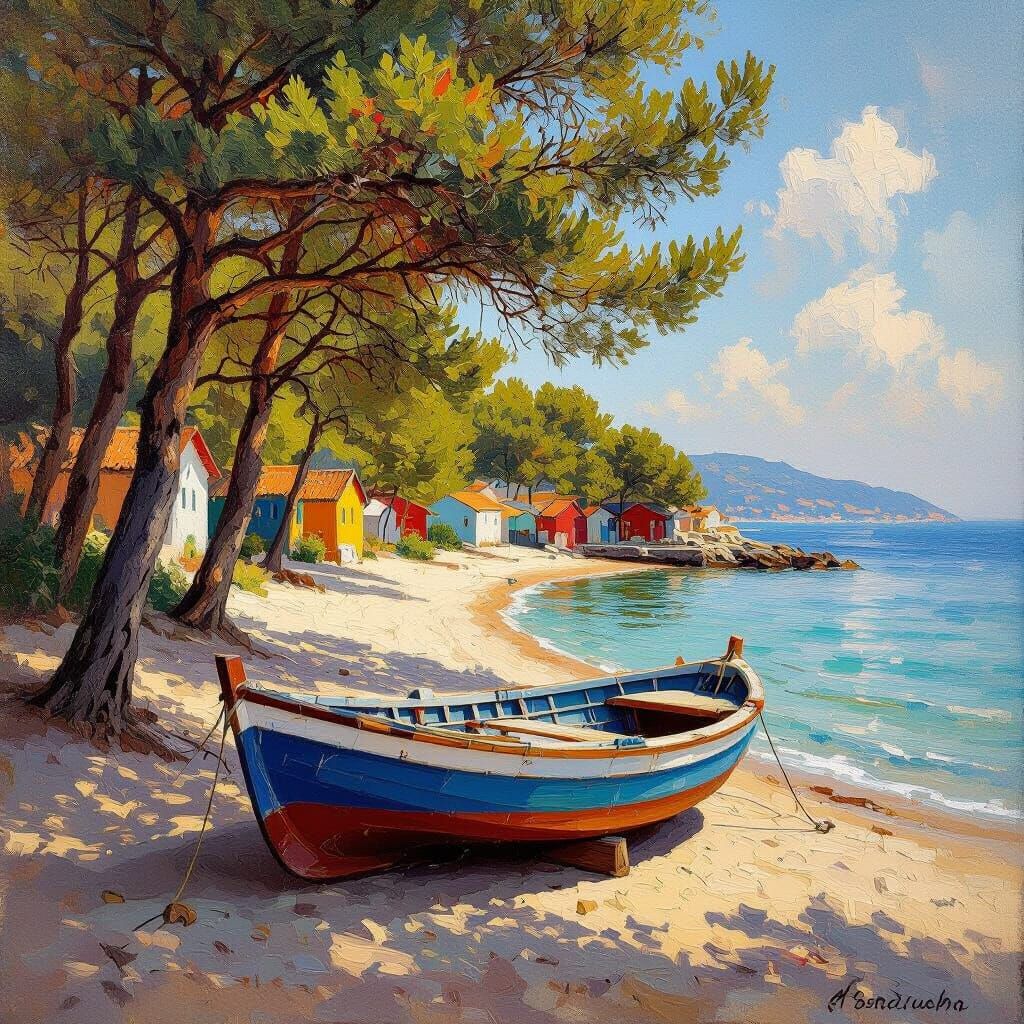 Pinasse Boat on Arcachon Beach in Golden Afternoon Light