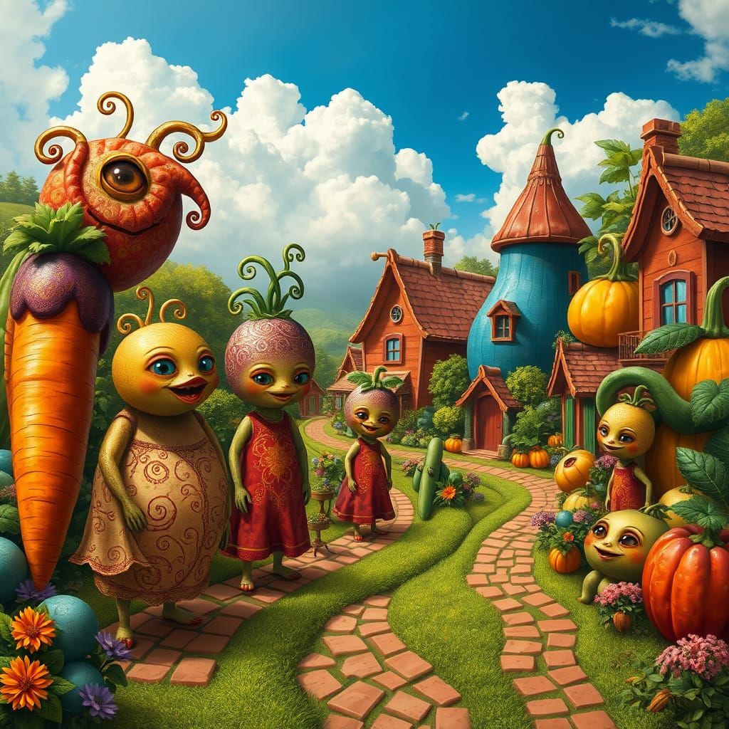 Vibrant Fruit Village in Whimsical Dreamscape Style