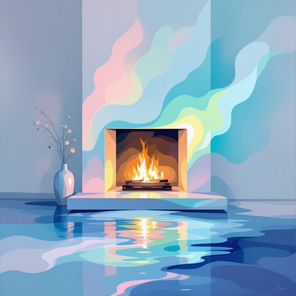 Ethereal Minimalist Fireplace in Pastel Gradients