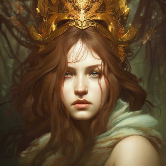 Forest Empress Portrait in Art Nouveau Style