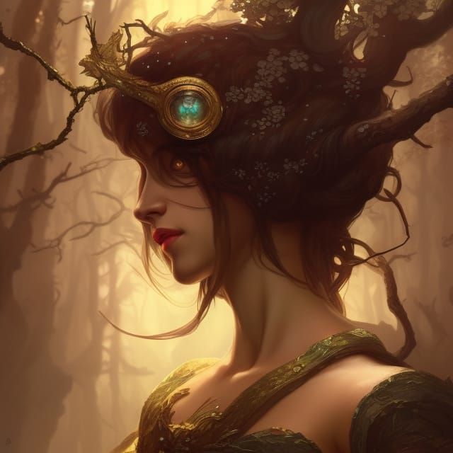 Forest Empress Portrait in Art Nouveau Style