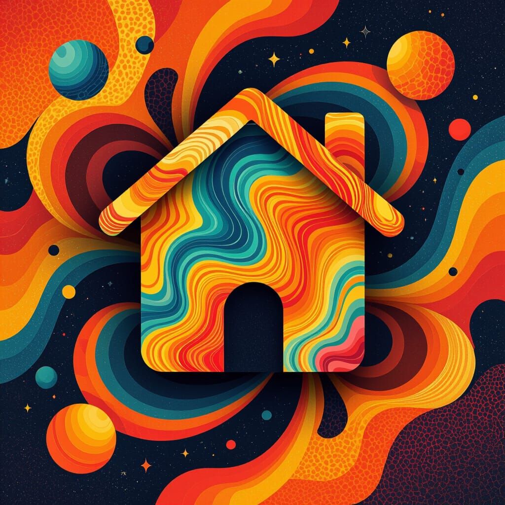 Marbled Home Icon in Futuristic Digital Art Style