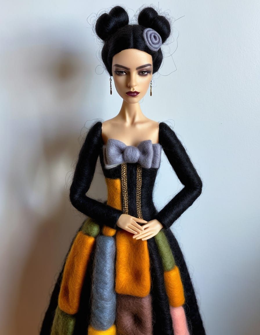 Latina Portrait in Cyberpunk Palette, Felted Wool Gown