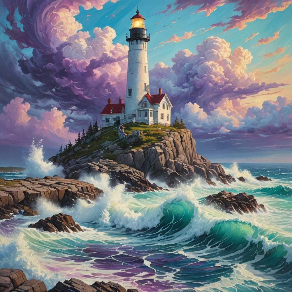 Surreal Lighthouse Dreamscape in Oil Painting Style