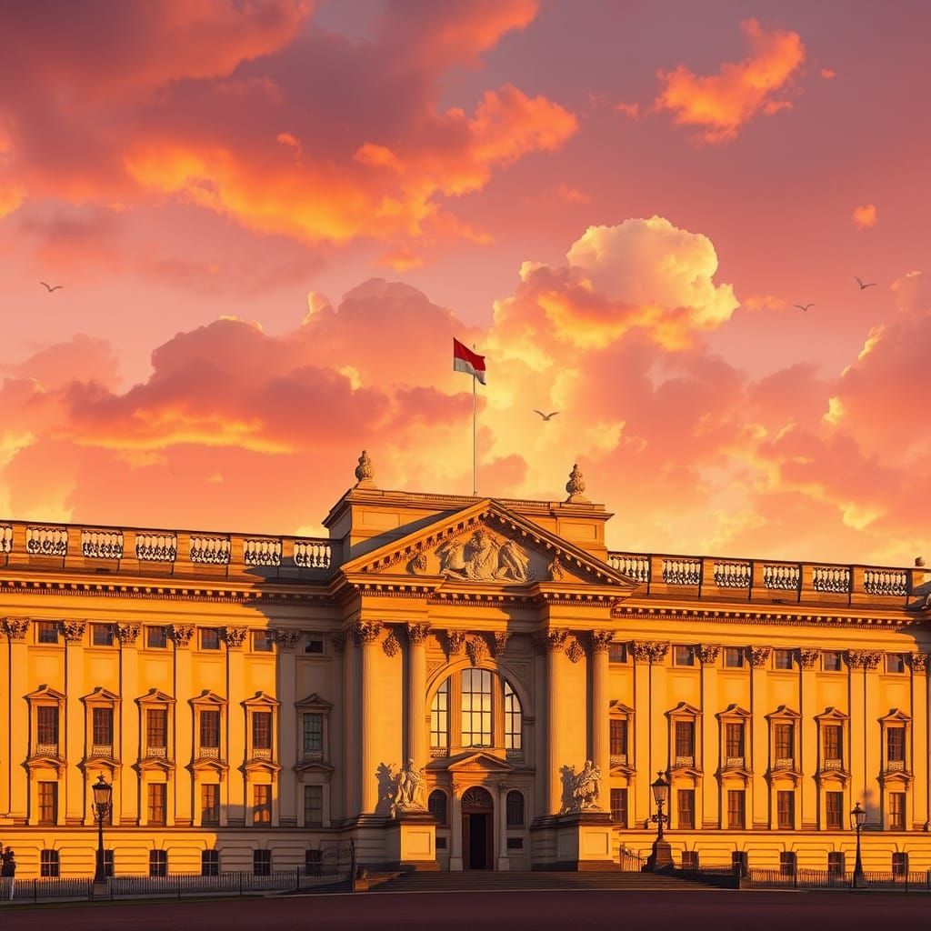 Buckingham Palace at Sunset in a Romantic Landscape Style