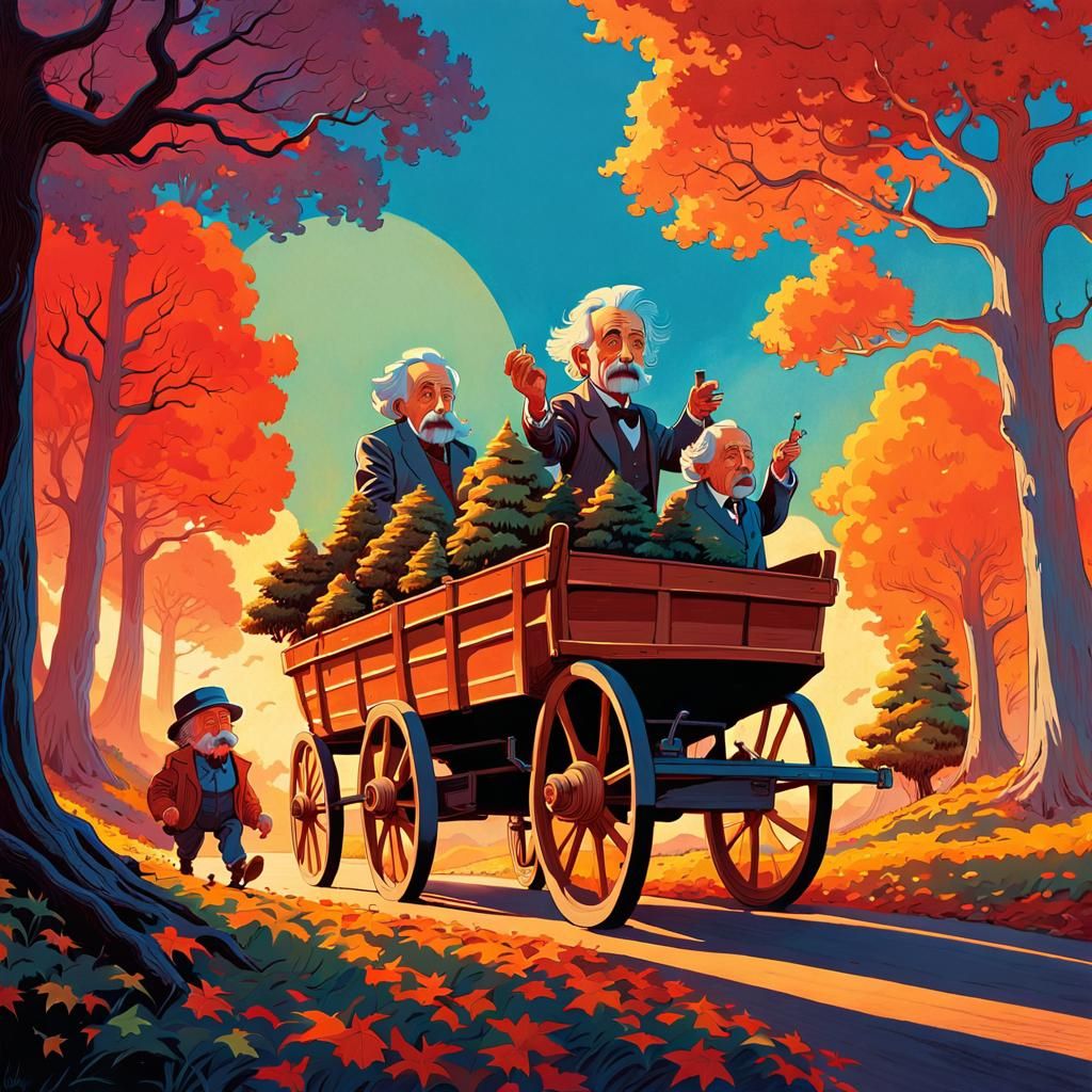 Einstein and Gnomes in Whimsical Fantasy Forest