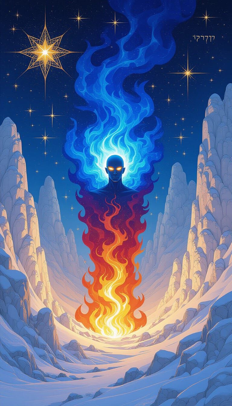 Flaming Astral Spires in Synthetism Style