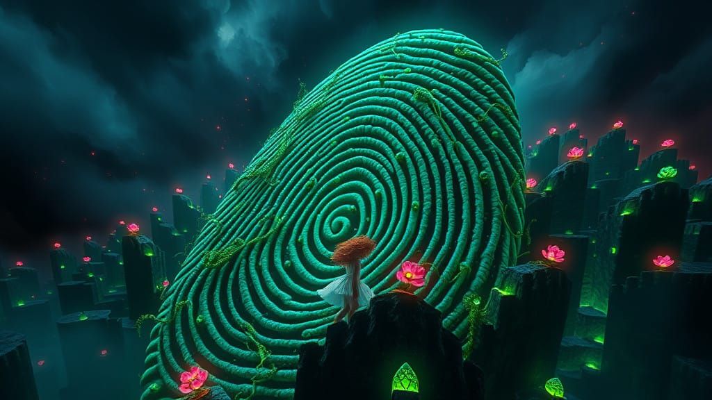 Surreal Landscape of Identity Maze with Gargantuan Fingerpri...