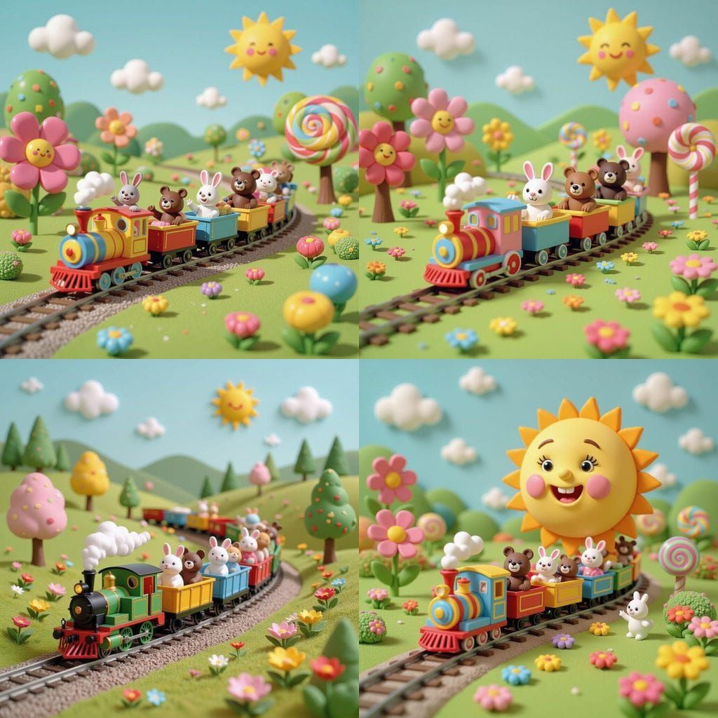 Enchanting Rainbow Train Diorama in Play-Doh Style