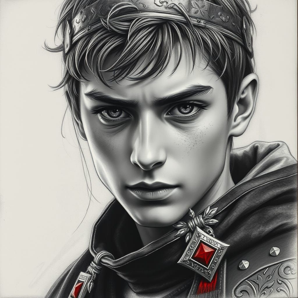 Charcoal Portrait of a Medieval Warrior Prince