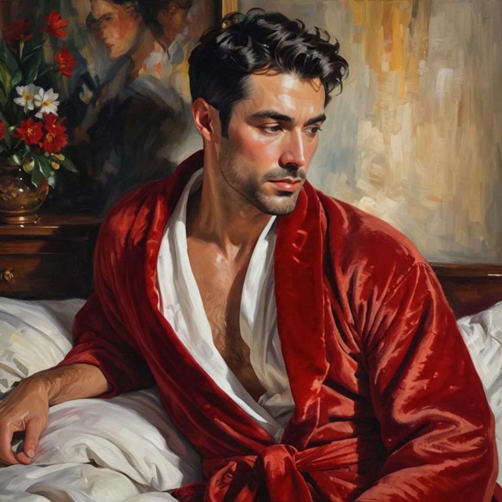 Impressionist Portrait of Man in Red Velvet Robe
