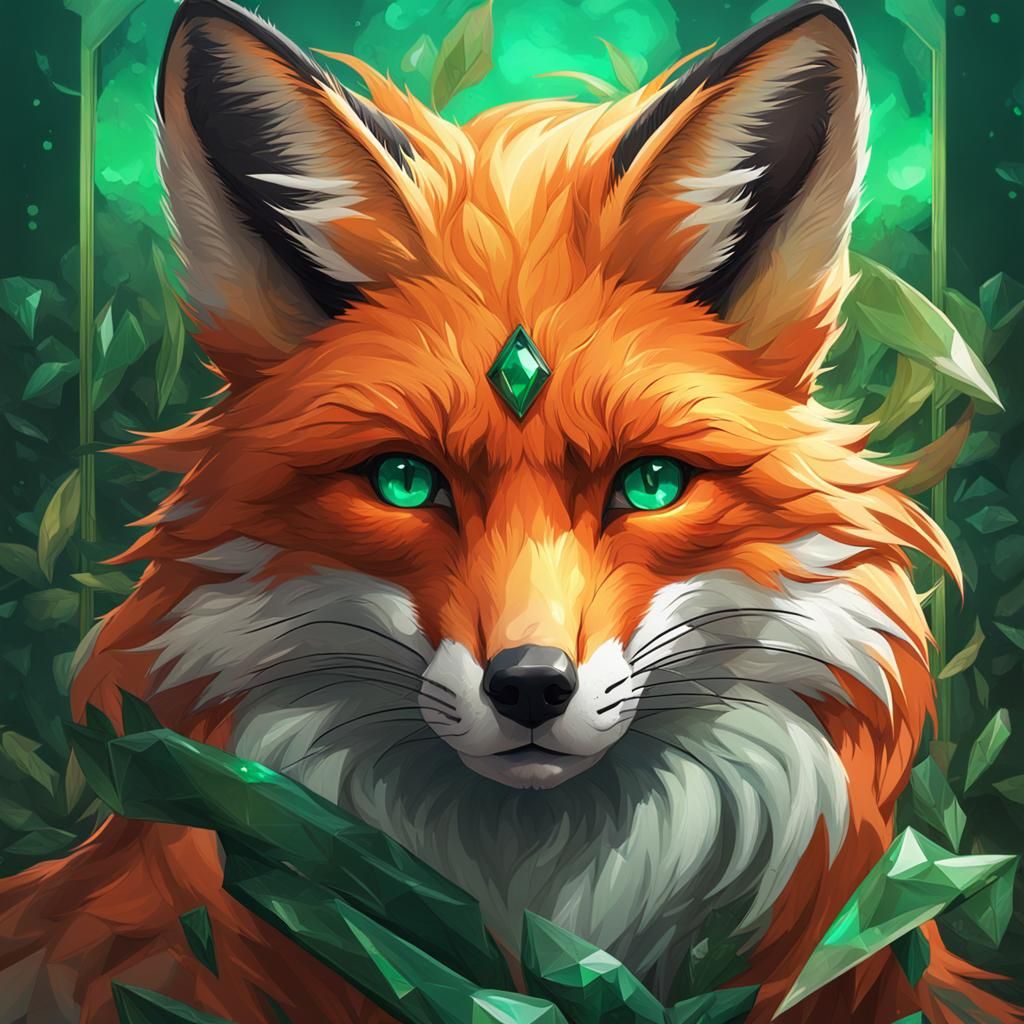 Red fox with emerald eyes