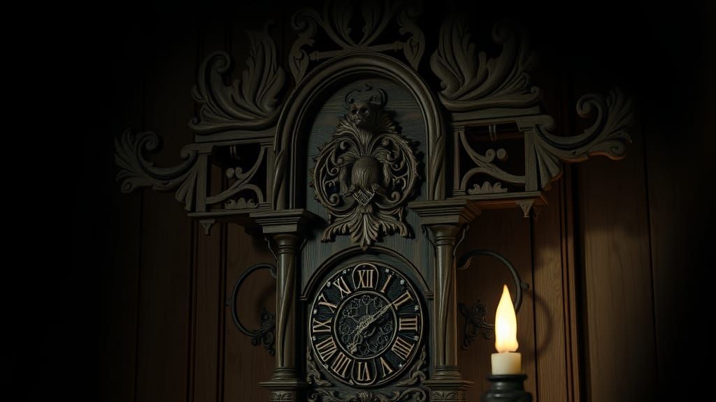 Gothic Cuckoo Clock in Haunting Surreal Style