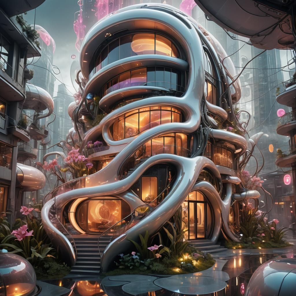 Futuristic Cyber Cityscape with Neon Structures in 8K